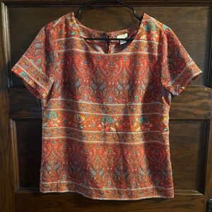 J. Crew Top Shirt Blouse Women's Small Red Floral Print Short Sleeve